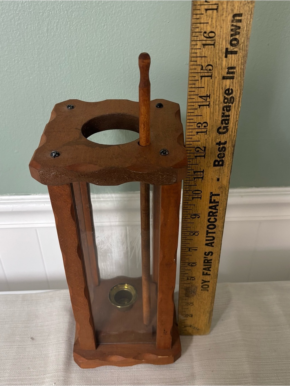 Vintage Wood Candle Lantern with Candle Lift Rustic Dark Brown - Picture 6 of 8
